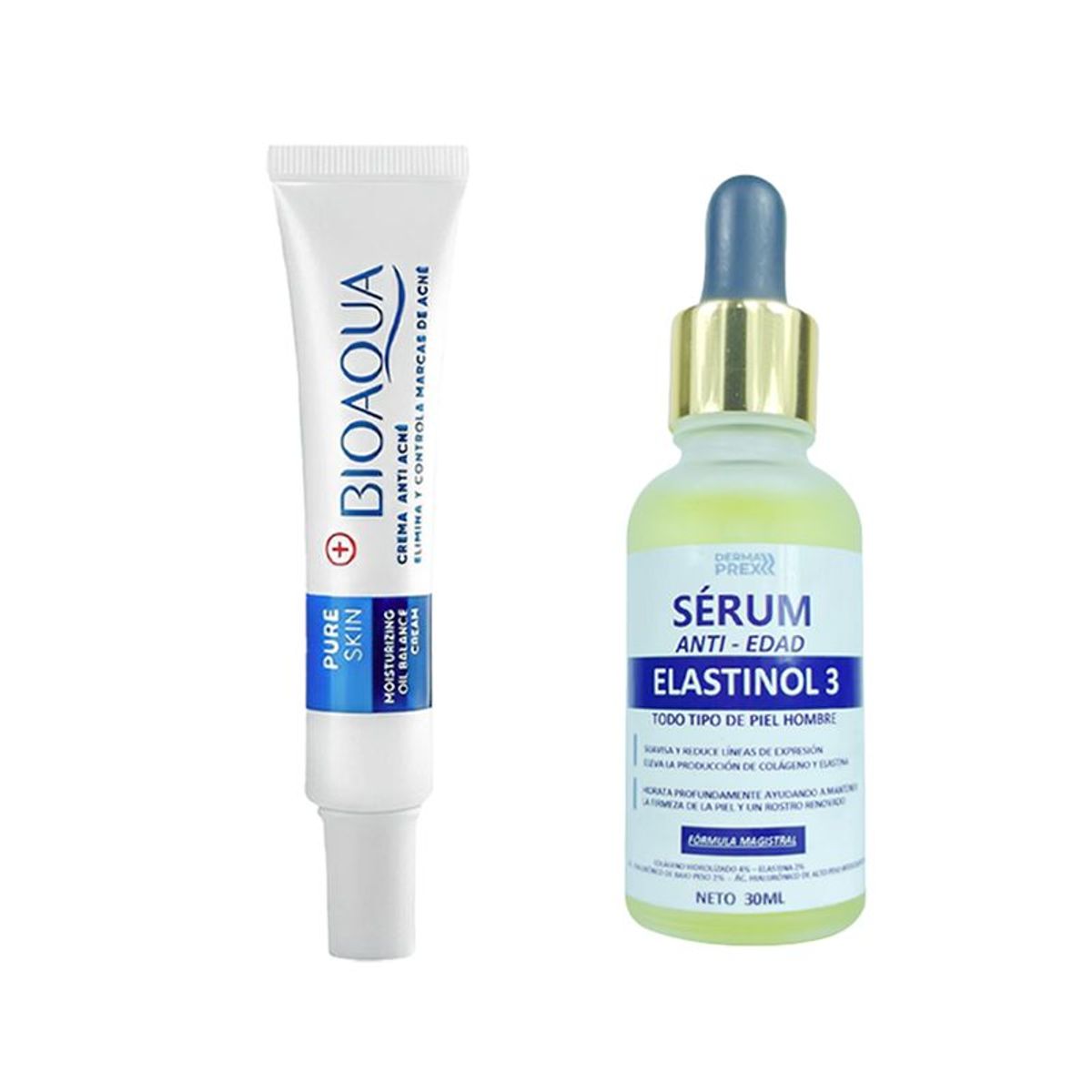 BIOAQUA - Crema Antiacne Pure Skin + Serum Antiedad Elastinol 3 Man