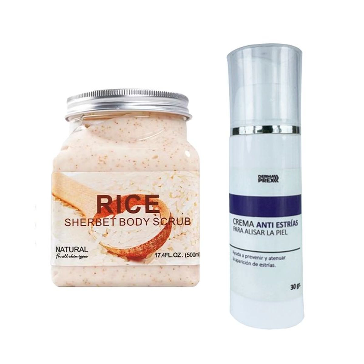 WOKALI - Exfoliante Corporal de Arroz + Crema Anti Estrías
