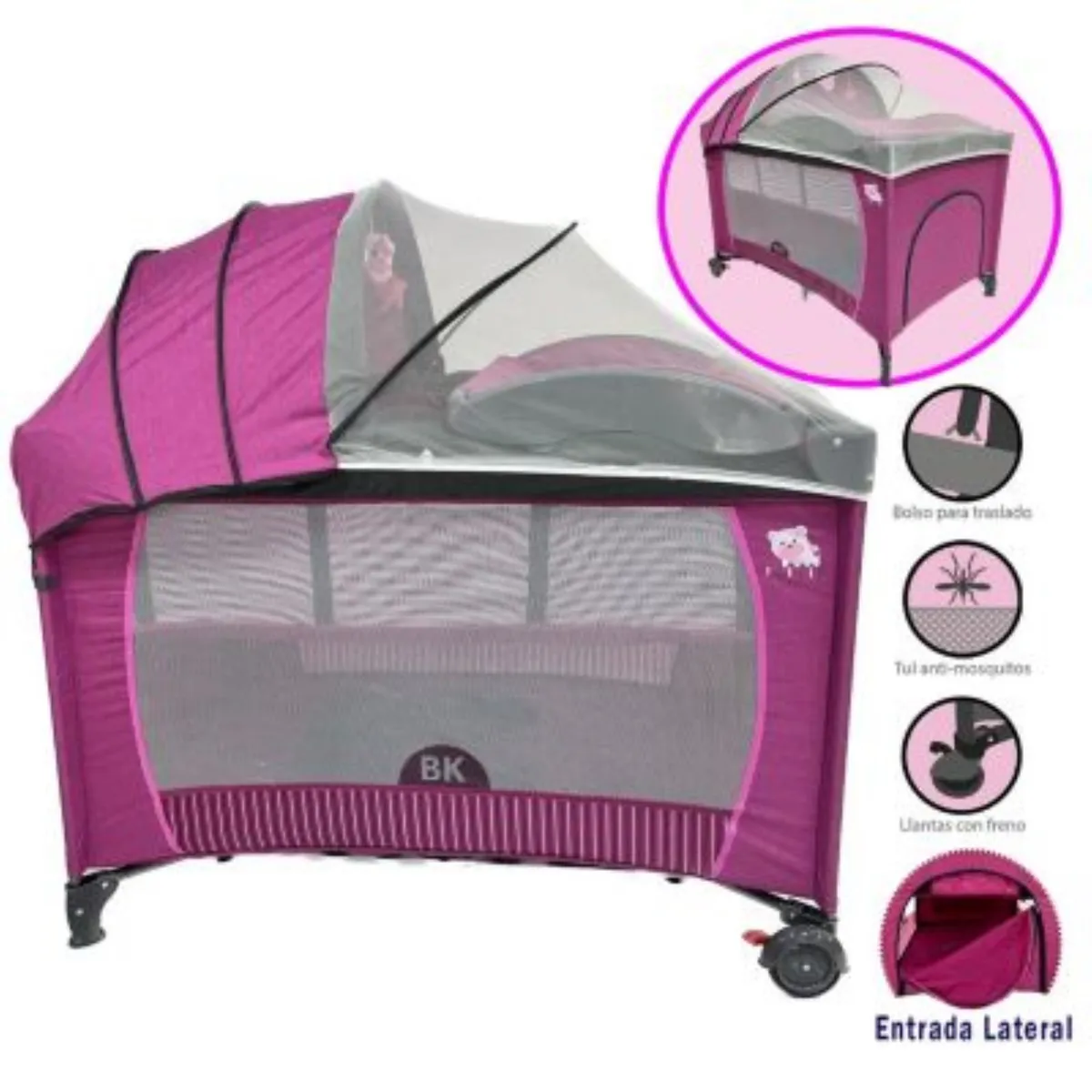 BABY KITS - Cuna Corral para Bebé Baby Kits Roma Rosado