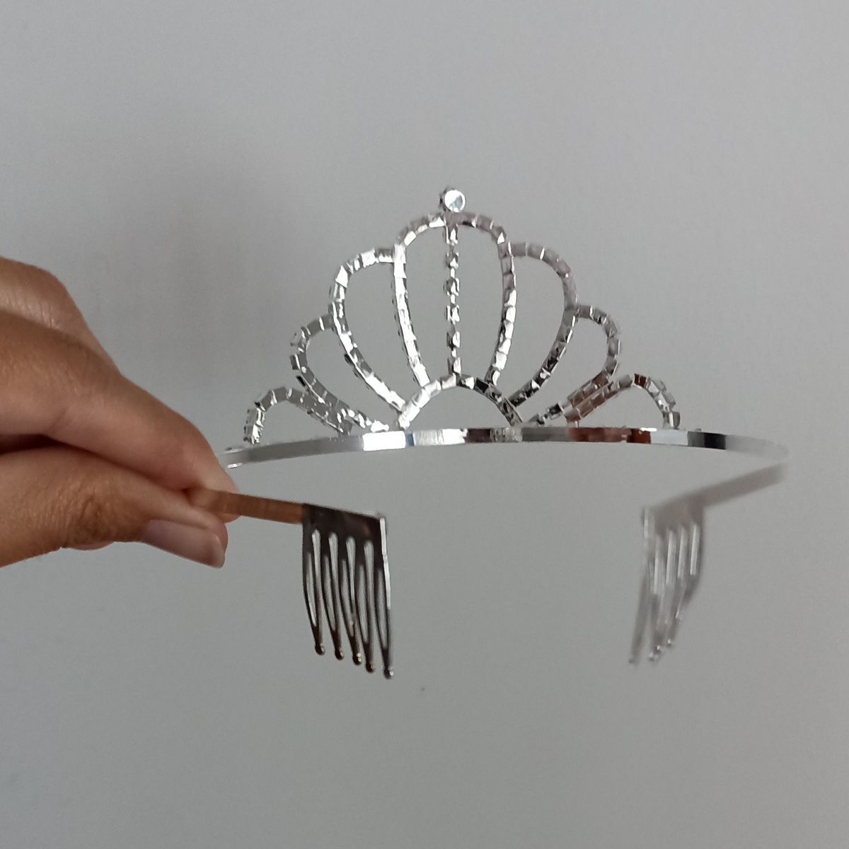 GENERICO - Corona tiara diadema plateada grande cumpleaños modelo reina