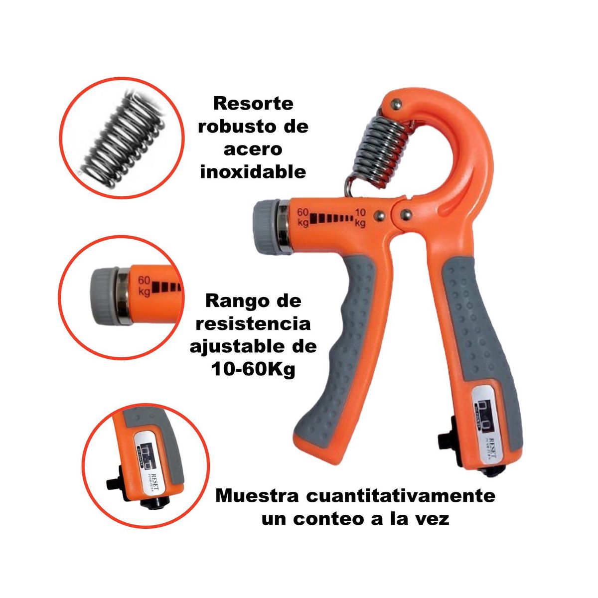 GENERICO - Hand Grip Ejercitador De Mano c/ Contador 60Kg 1 pza Naranja
