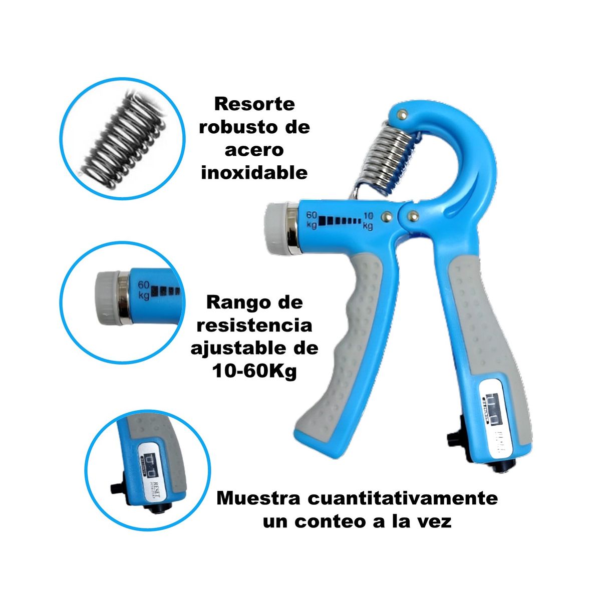 GENERICO - Hand Grip Ejercitador De Mano Contador 60Kg 1 pza Celeste