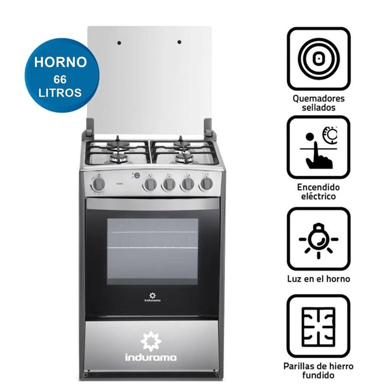 INDURAMA - Cocina a Gas Indurama Viena QZ de 4 Hornillas Croma 2023