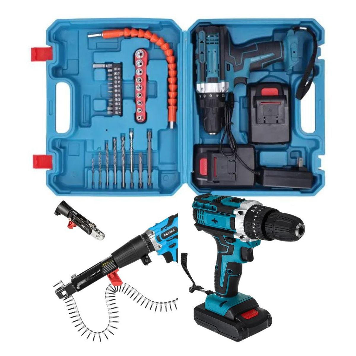 GENERICO - Kit Combinado De Taladro Eléctrico + Adaptador Atornillador En Cadena