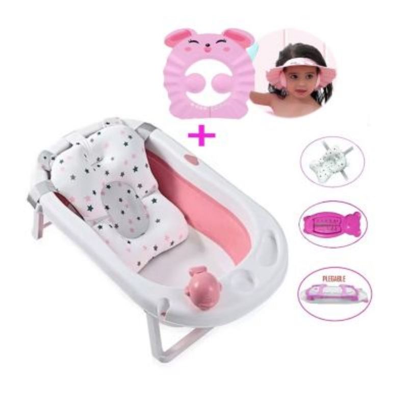 BABY KITS - Bañera plegable para Bebes  Aquarium Rosado + Gorro