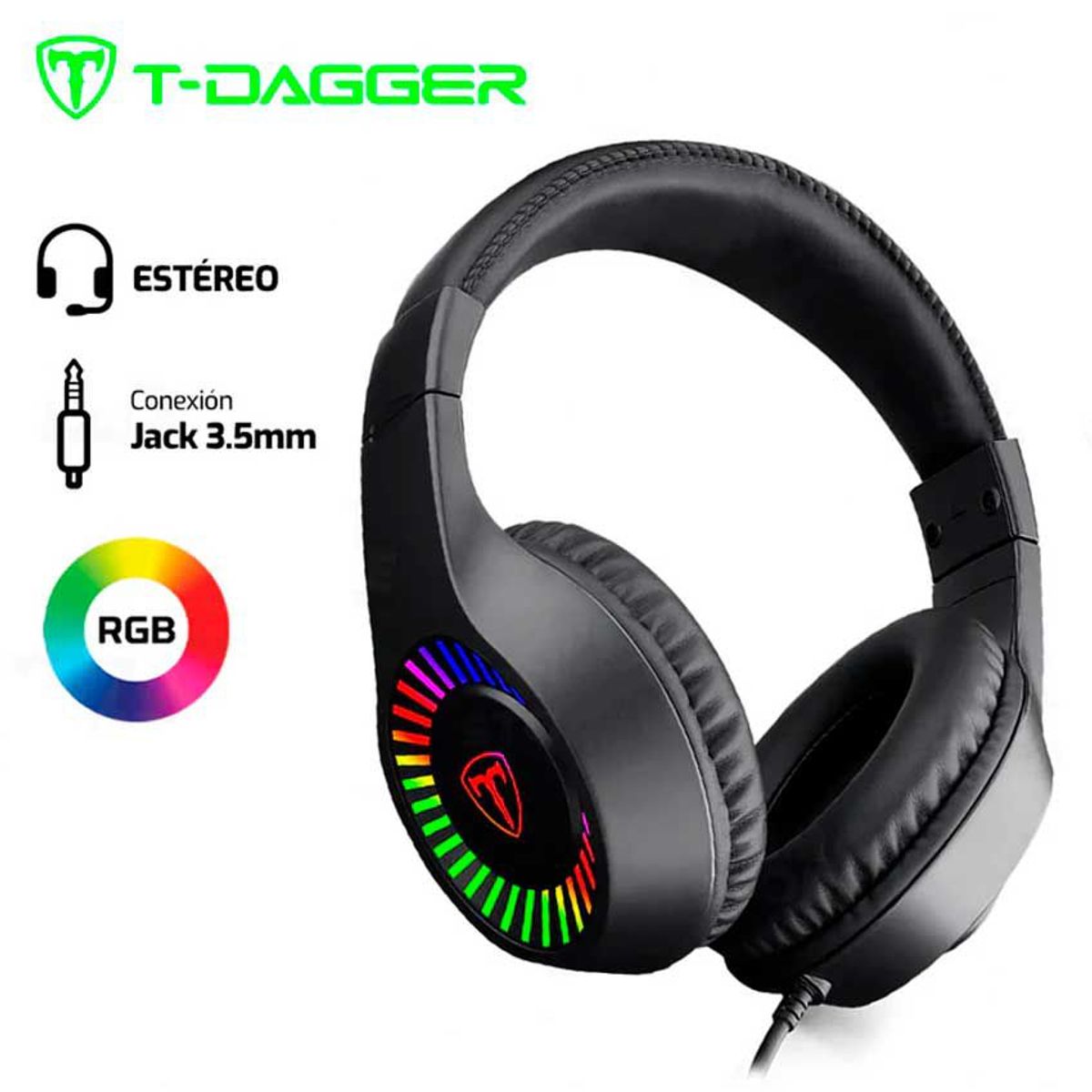 T-DAGGER - Audifono T-DAGGER CASPIAN T-RGH211 35MM ESTEREO RGB NEGRO