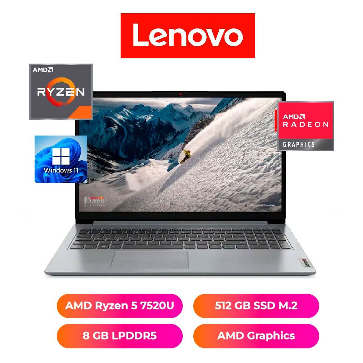LENOVO - LAPTOP LENOVO IDEAPAD 1 15 AMD RYZEN 5 7520U 8GB RAM 512GB SSD