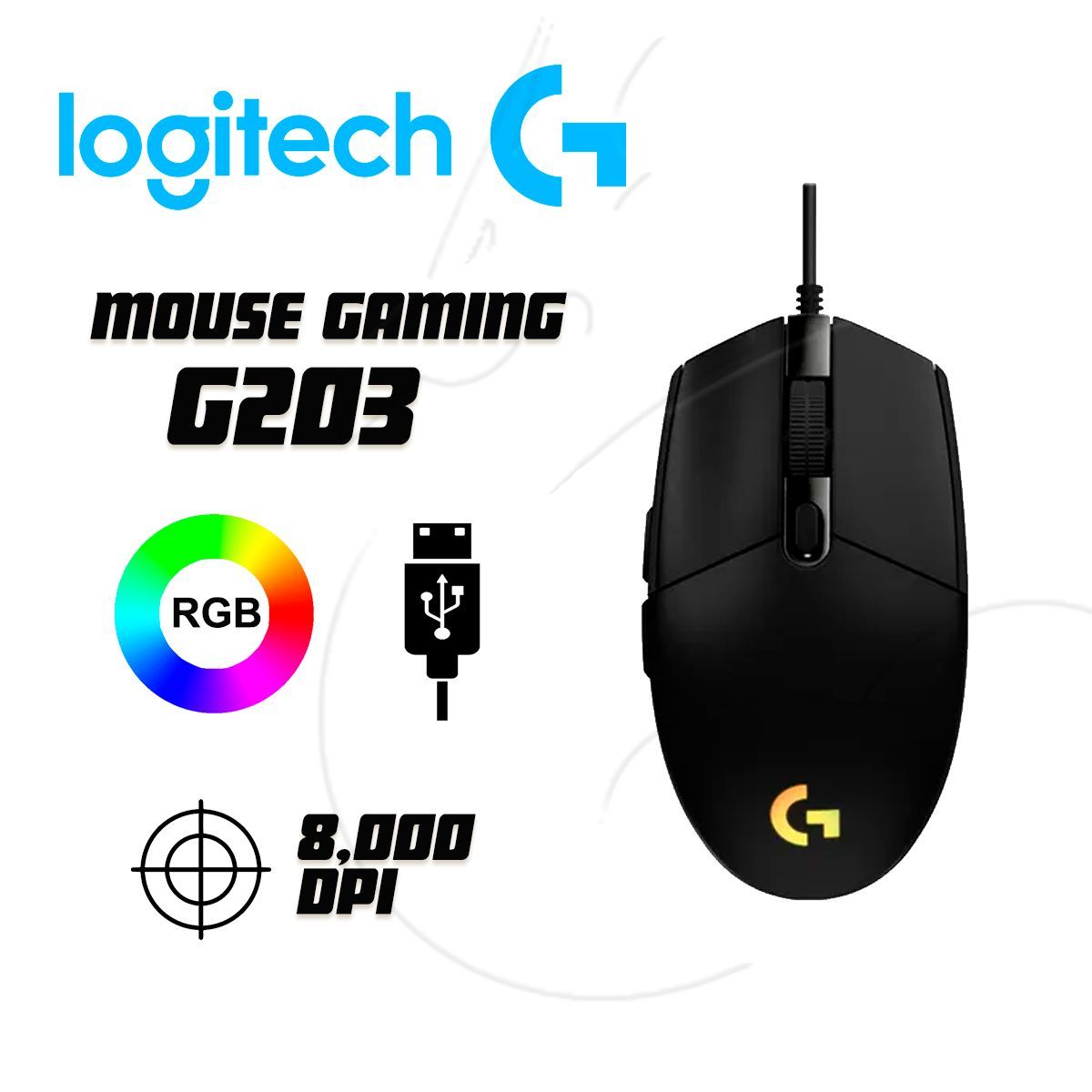 LOGITECH - Mouse Logitech G203 6 Botones RGB DPI 8000 BLACK