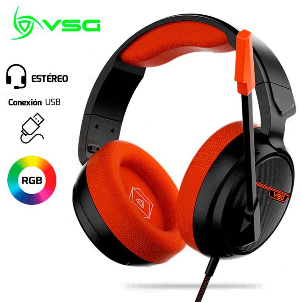 VSG - AUDIFONO VSG PENTAGON USB ESTEREO RGB NARANJA