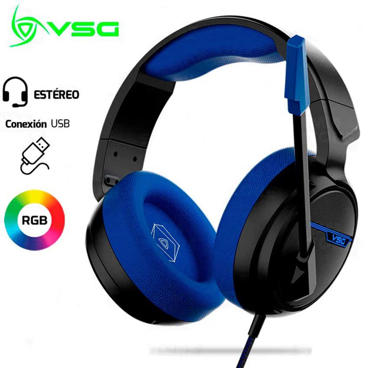 VSG - AUDIFONO VSG PENTAGON USB ESTEREO RGB AZUL