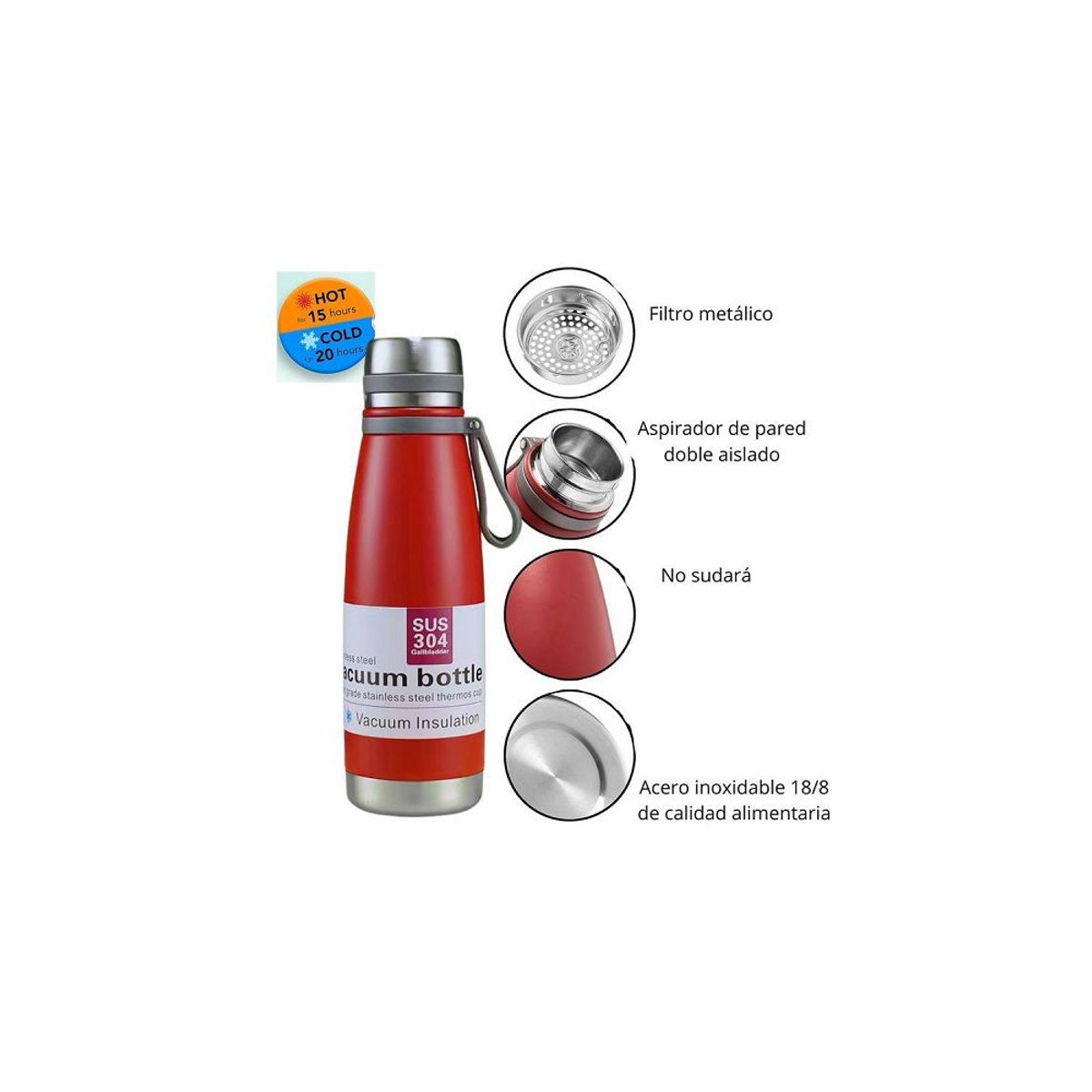 OTTOWARE - BOTELLA TÉRMICA DE ACERO INOXIDABLE DE 1200 ml