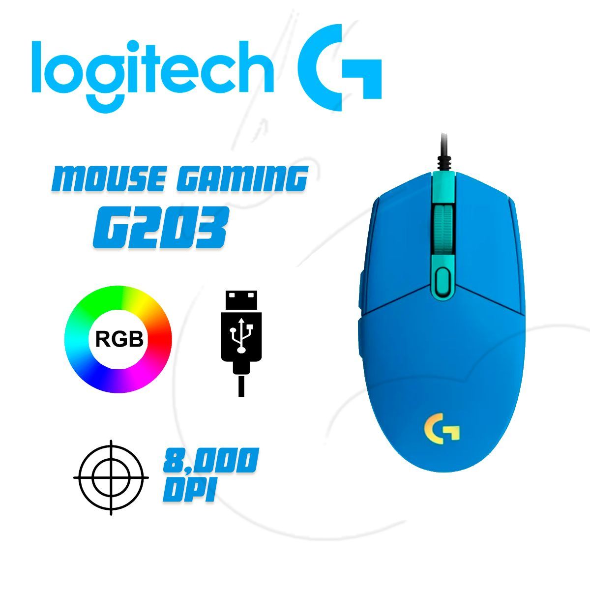 LOGITECH - Mouse Logitech G203 6 Botones RGB DPI 8000 BLUE