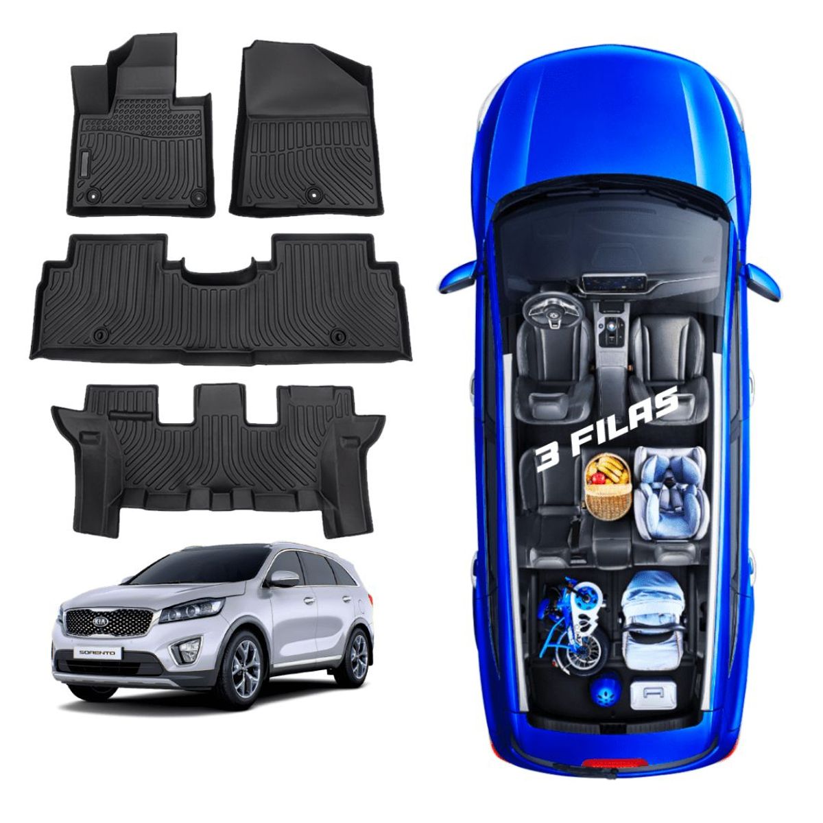 TECGO - PROTECTOR CUBRE PISO 5D TPE KIA SORENTO 3 FILAS 2016-2021