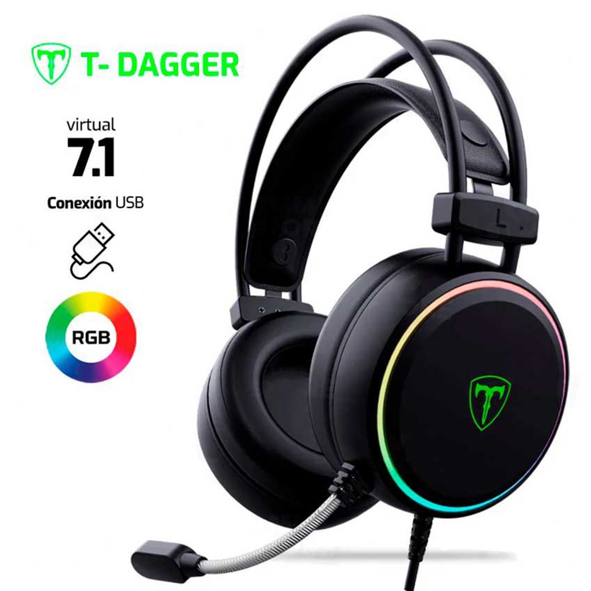 T-DAGGER - AUDIFONO T-DAGGER SONA T-RGH304 USB 7.1 RGB NEGRO