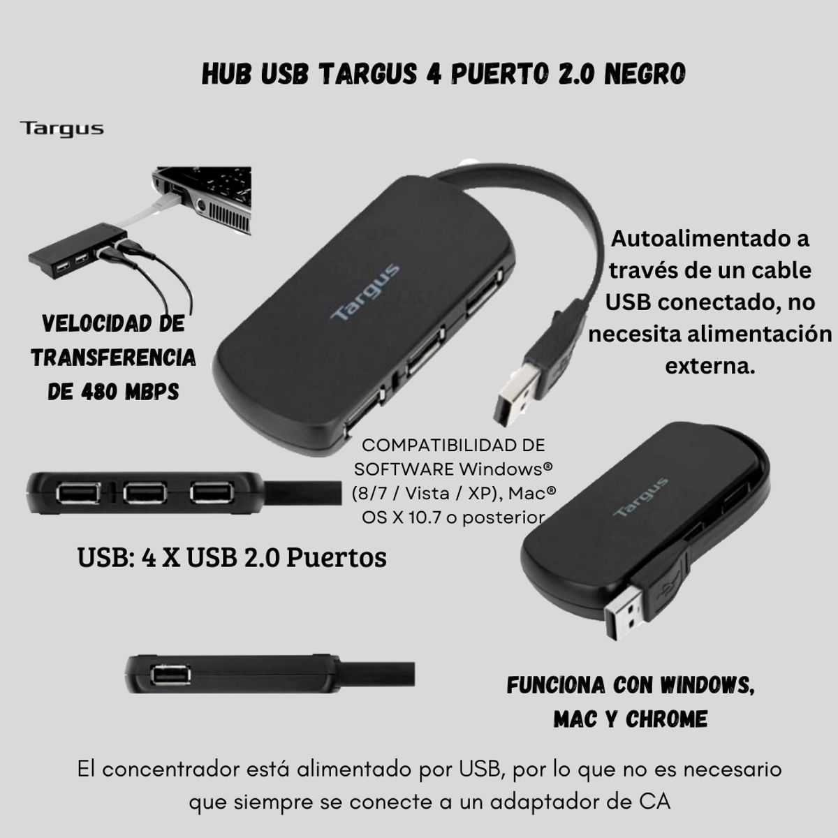 TARGUS - Hub Usb Targus 4 port 2.0 negro