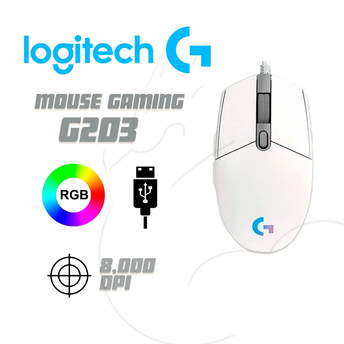 LOGITECH - Mouse Logitech G203 6 Botones RGB DPI 8000 WHITE