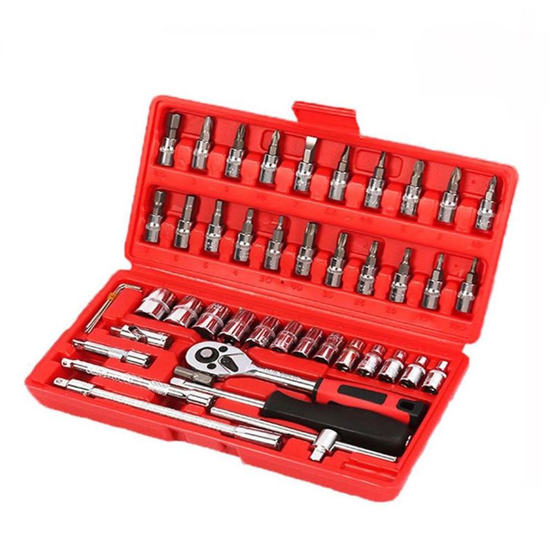 OEM - Kit Herramientas 46 Piezas Multiusos Dados Puntas Acero Carbono