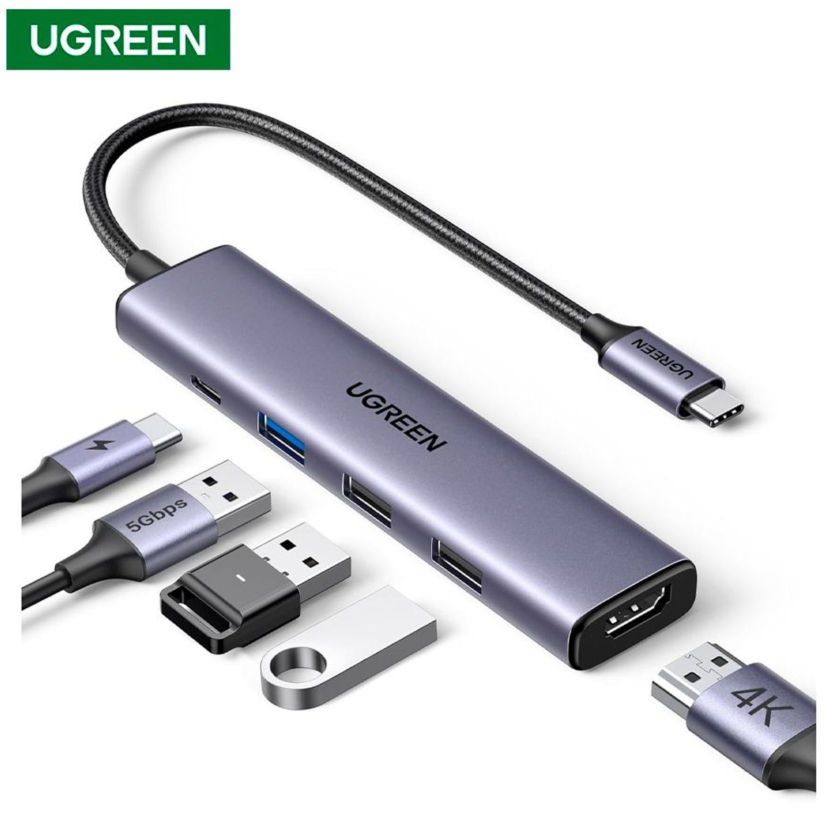 UGREEN - Adaptador hub Usb C 5en1 Ugreen Multipuertos 4k Hdmi p MacBook ProAir