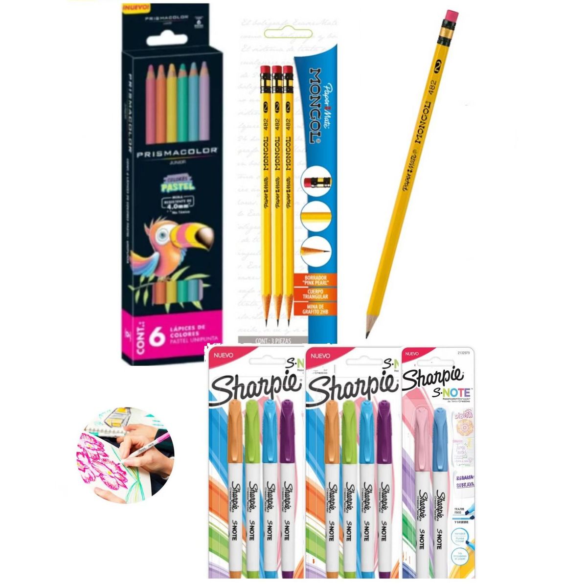 SHARPIE - Pack de Resaltadores Intensos Sharpie  + 3 Lapiz Mongol