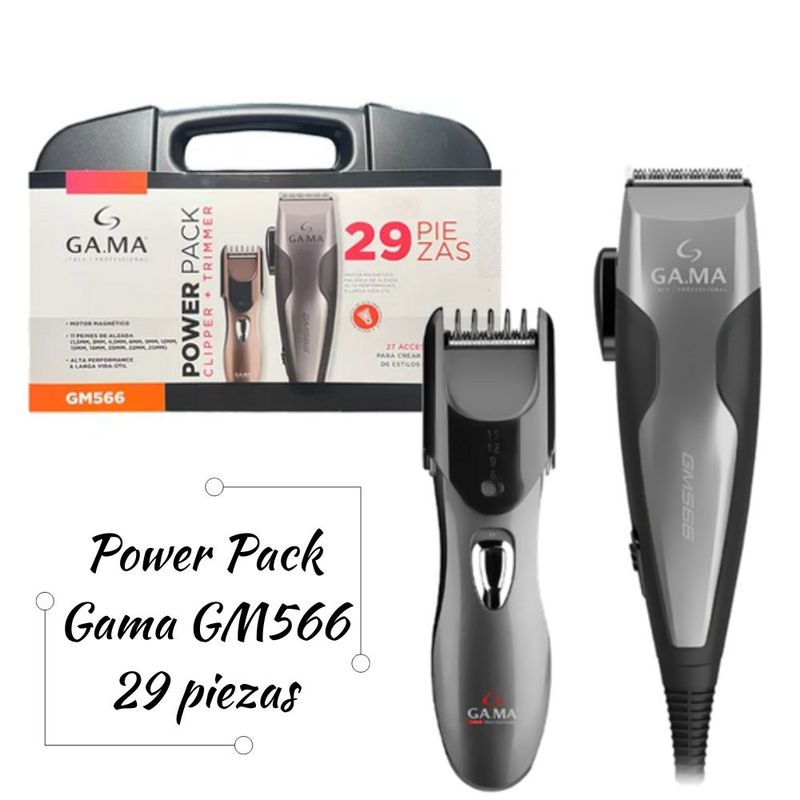 GAMA - Maquina de Cortar Cabello Gama Power PACK GM566 29 PIEZAS 220V