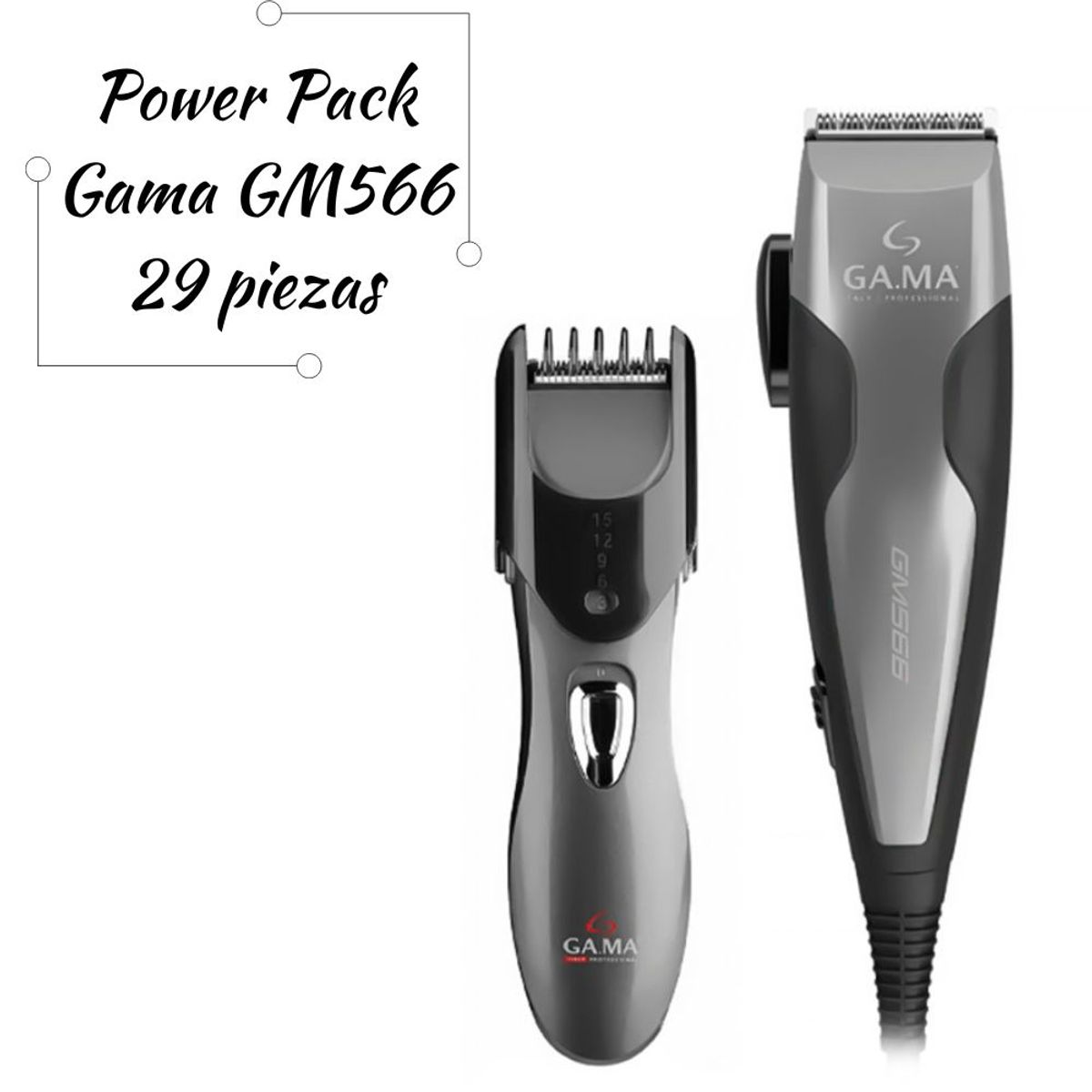 GAMA - Maquina de Cortar Cabello Gama Power PACK GM566 29 PIEZAS 220V
