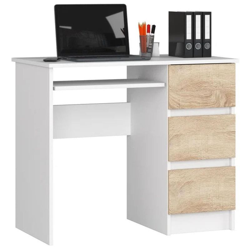 MUEBLES CRISOSTOMO - Escritorio de Melamina Moderno Blanco-Malva 90cm