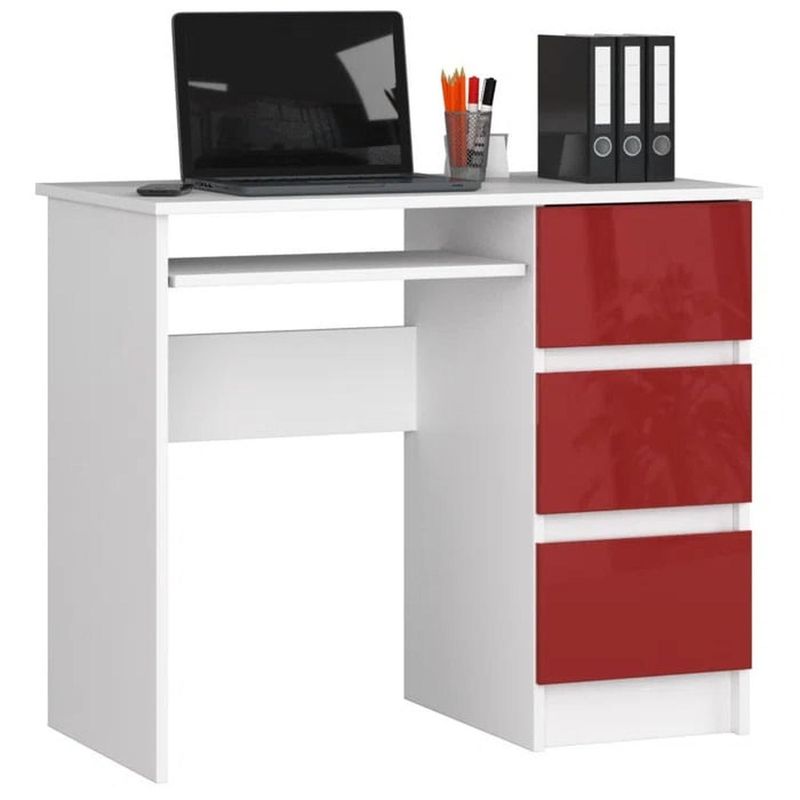 MUEBLES CRISOSTOMO - Escritorio de Melamina Moderno Blanco-Rojo 90cm