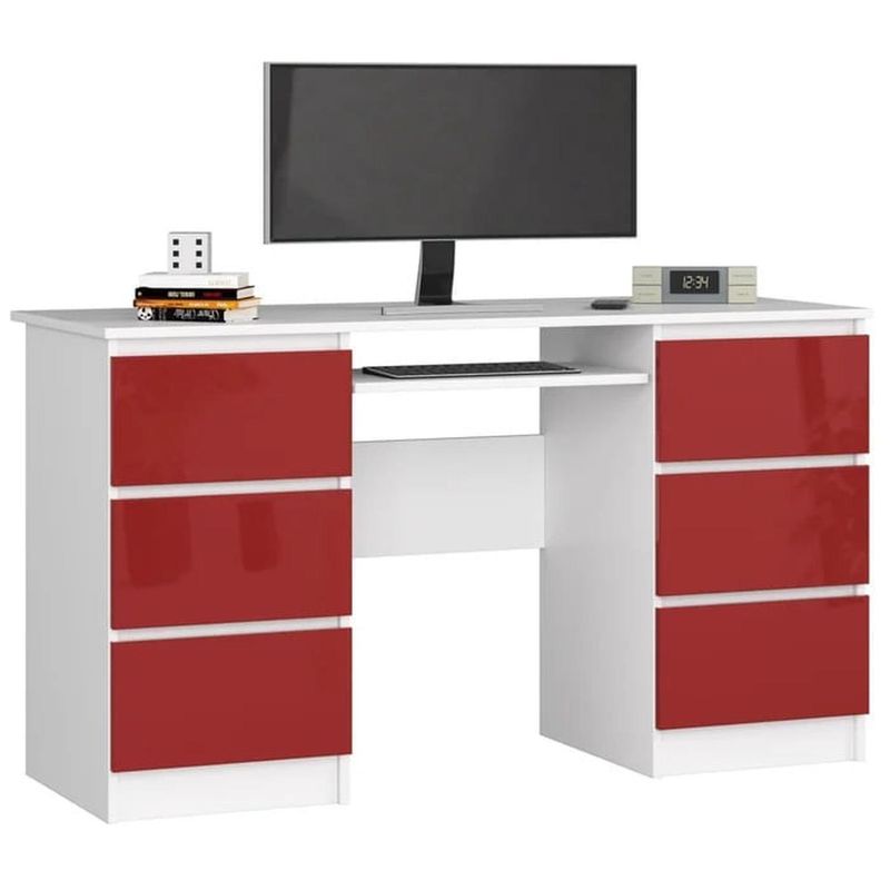 MUEBLES CRISOSTOMO - Escritorio de Melamina Gerencial Blanco-Rojo 135cm
