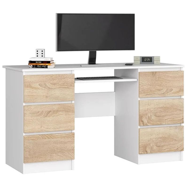 MUEBLES CRISOSTOMO - Escritorio de Melamina Gerencial Blanco-Malva 135cm
