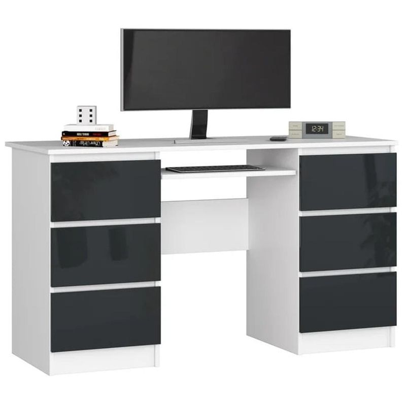 MUEBLES CRISOSTOMO - Escritorio de Melamina Gerencial Blanco-Negro 135cm