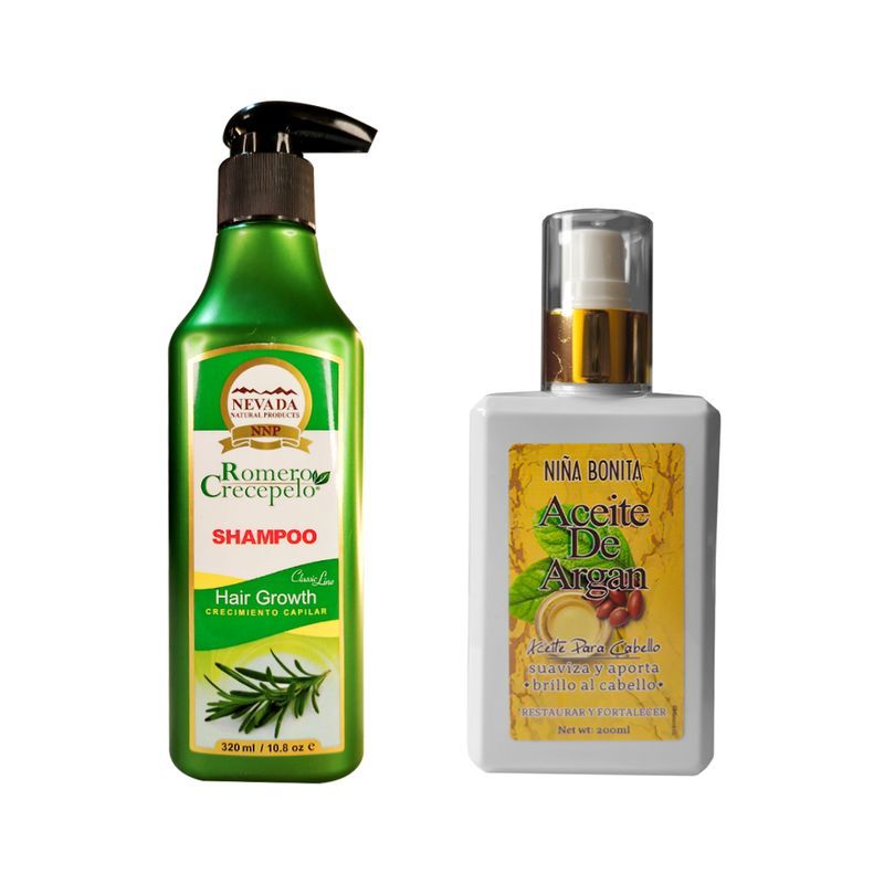 NEVADA NATURAL PRODUCTS - Shampoo Romero Crecepelo 320ml + Aceite de Argán Niña Bonita