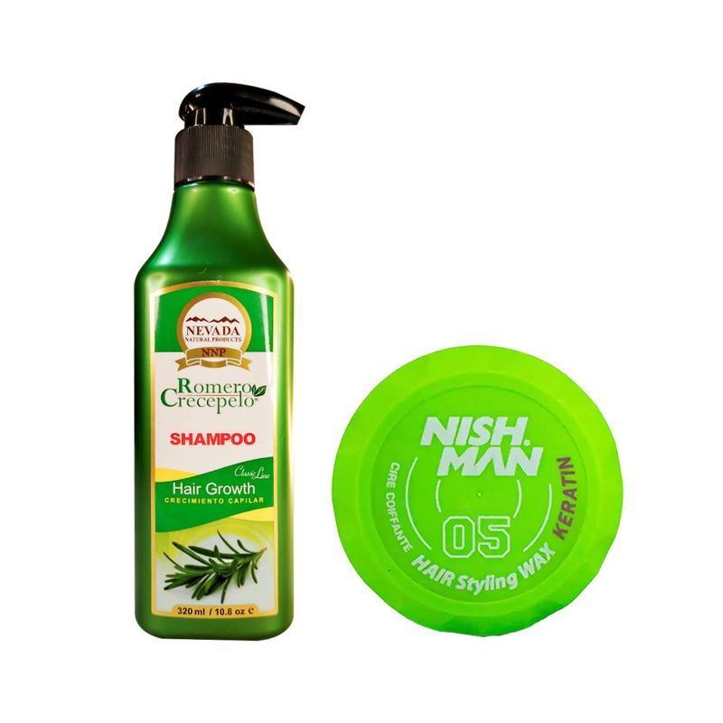 NEVADA NATURAL PRODUCTS - Shampoo Romero Crecepelo 320ml + Cera Fijadora 05 Nishman