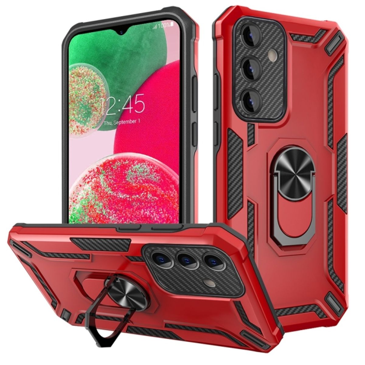 GENERICO - Funda para Samsung A35 Holder Parante con Anillo Antishock Rojo
