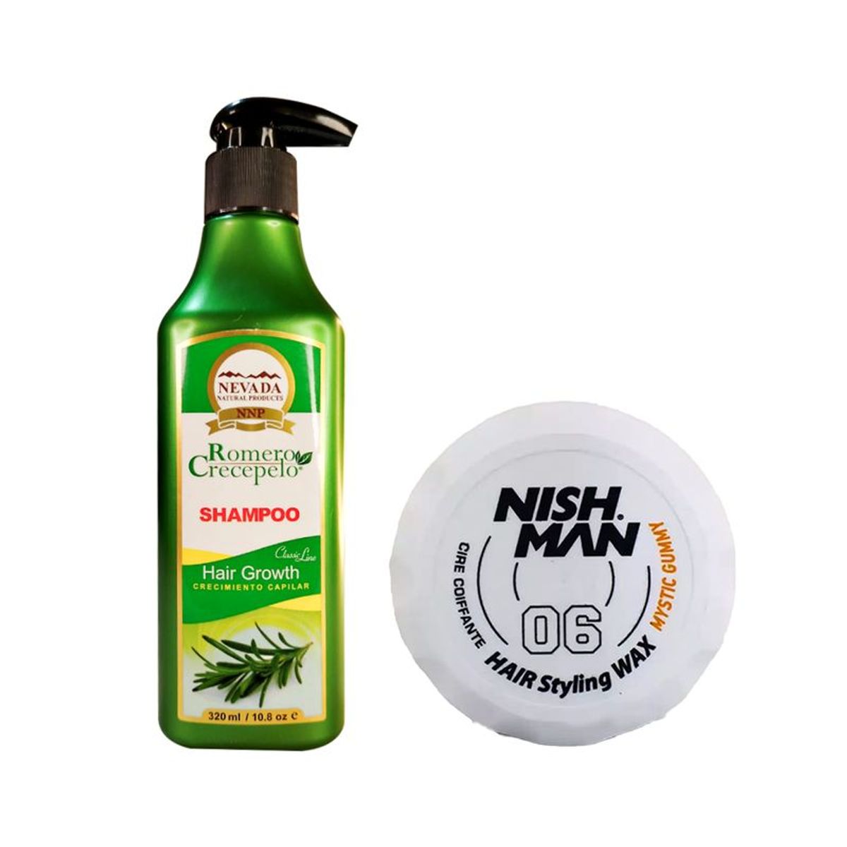 NEVADA NATURAL PRODUCTS - Shampoo Romero Crecepelo 320ml + Cera Fijadora 06 Nishman