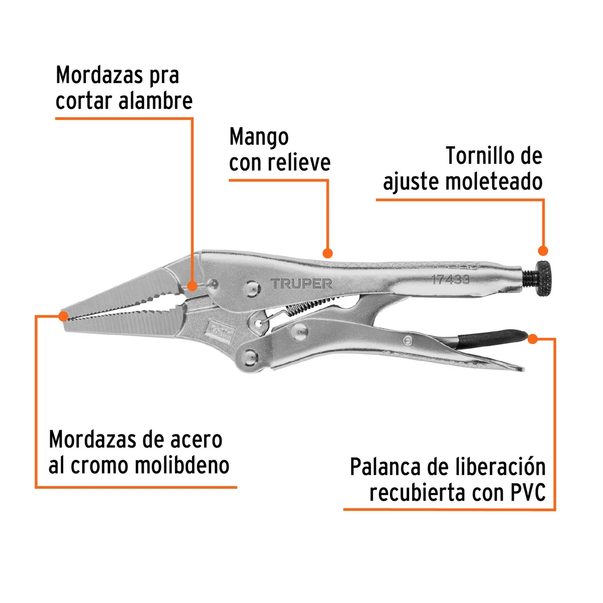Truper - Alicate 9" (23cm) de Presión Punta Larga 17433 Truper