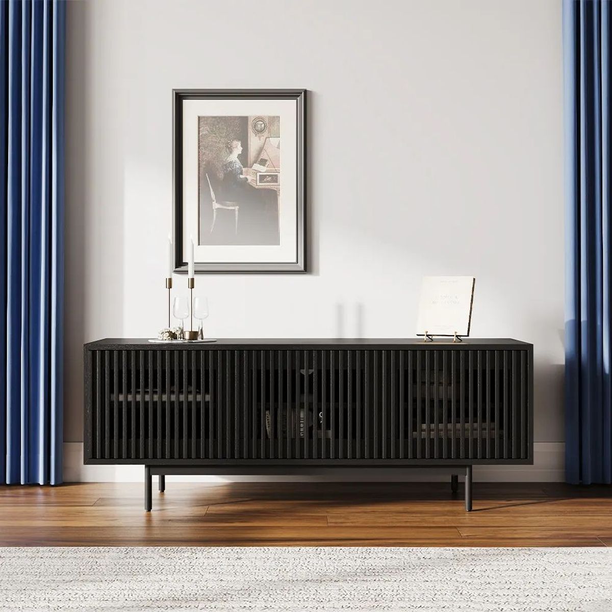 TU MESITA - Aparador Mesa de TV Ryu color Negro 3 puertas TU MESITA