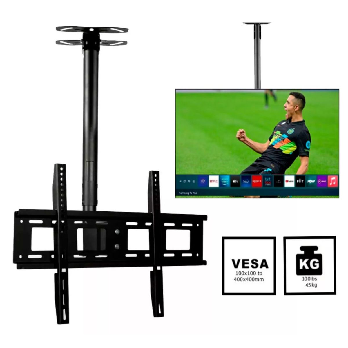 SEISA - Rack 32 a 72 pulgadas De Techo para tv Colgante o Pared Negro