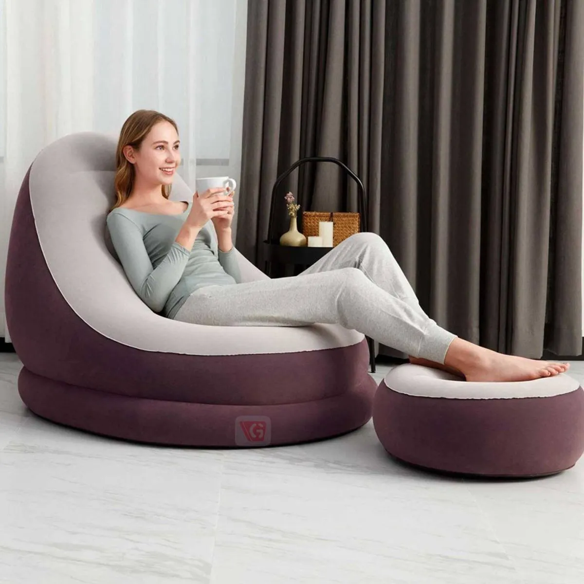BESTWAY - Sillon Inflable Con Poof Guinda