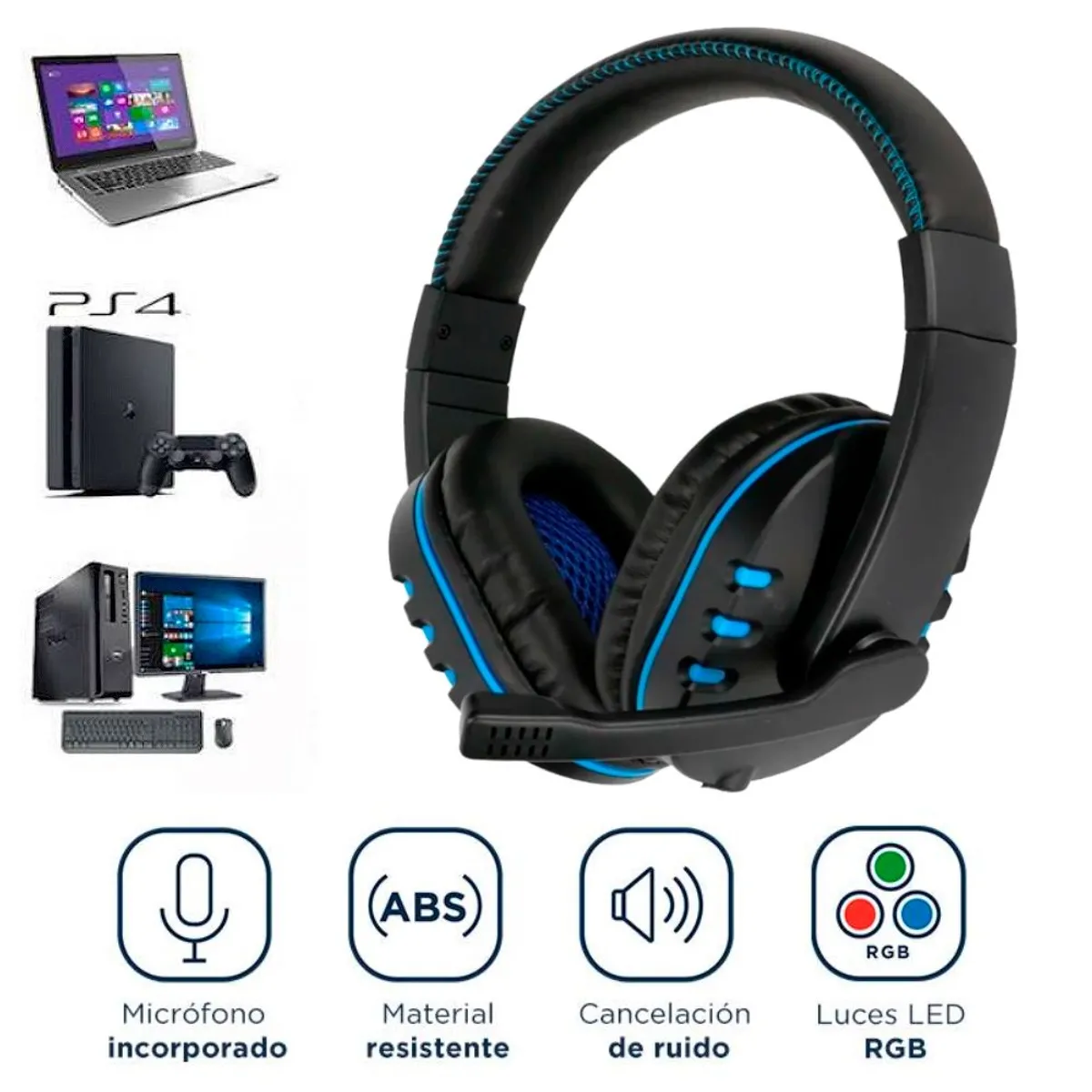 SEISA - Audífono Gamer Con Luces RGB para PS4  PC  Laptop  XBOX