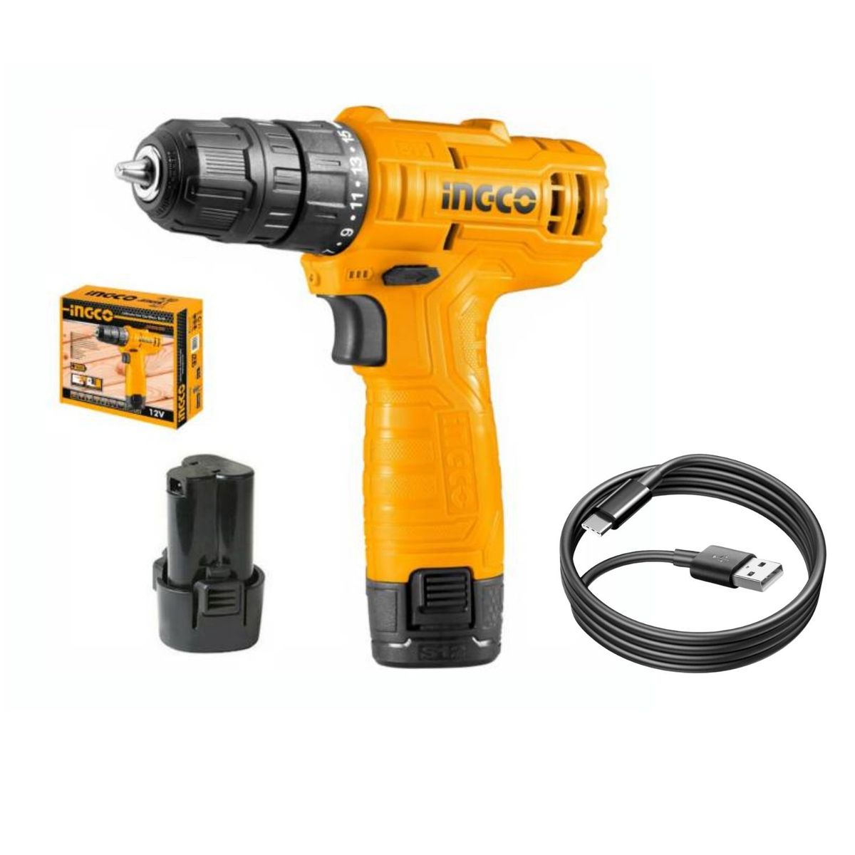 INGCO TOOLS - Taladro inalámbrico 38 con bateria 12v Ingco
