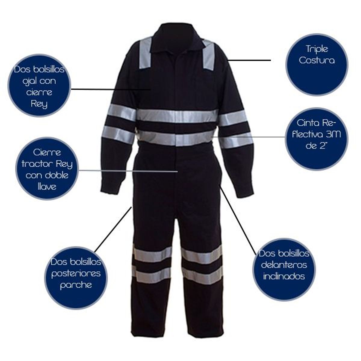 GENERICO - Mameluco Drill Algodón Azul Protección Uv Reflectivo 3m Clase 3