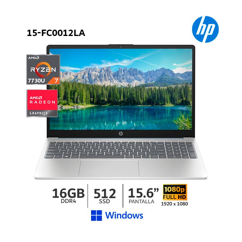 HP - Laptop HP 15-FC0012LA AMD Ryzen 7 7730U 16Gb Ram/ 512Gb SSD/ 15.6”FHD/Radeon Graphics/ 802N1LA