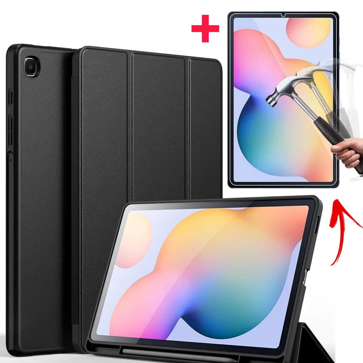 GENERICO - Funda Smart Case + Mica de vidrio para Samsung Tab S6 Lite 10.4 -NEGRO