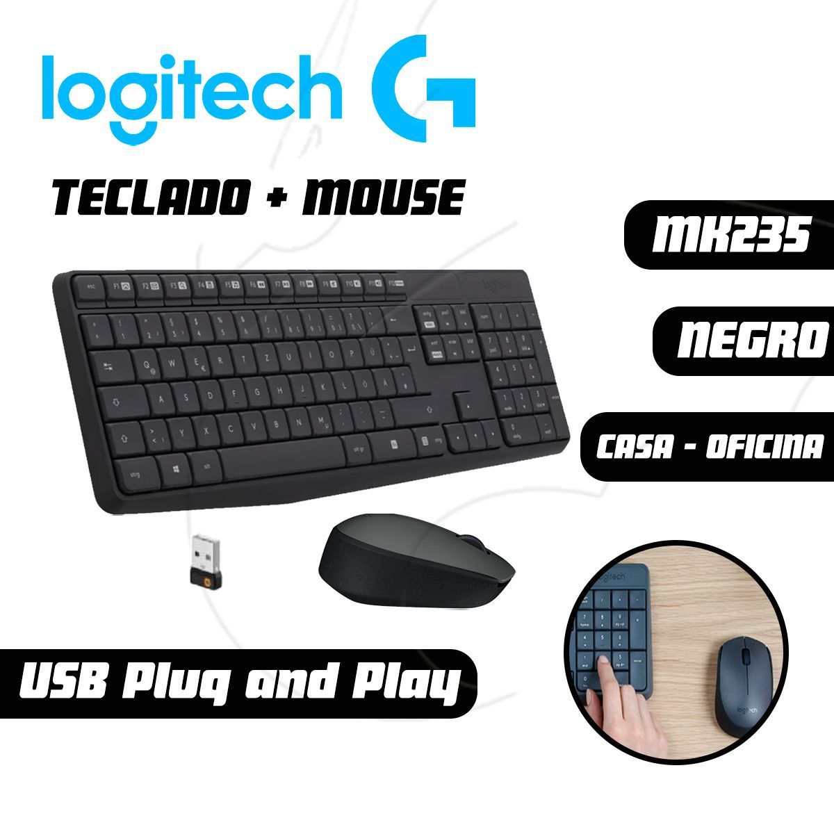 LOGITECH - Kit Teclado y Mouse Logitech MK235 Wireless Sp Black