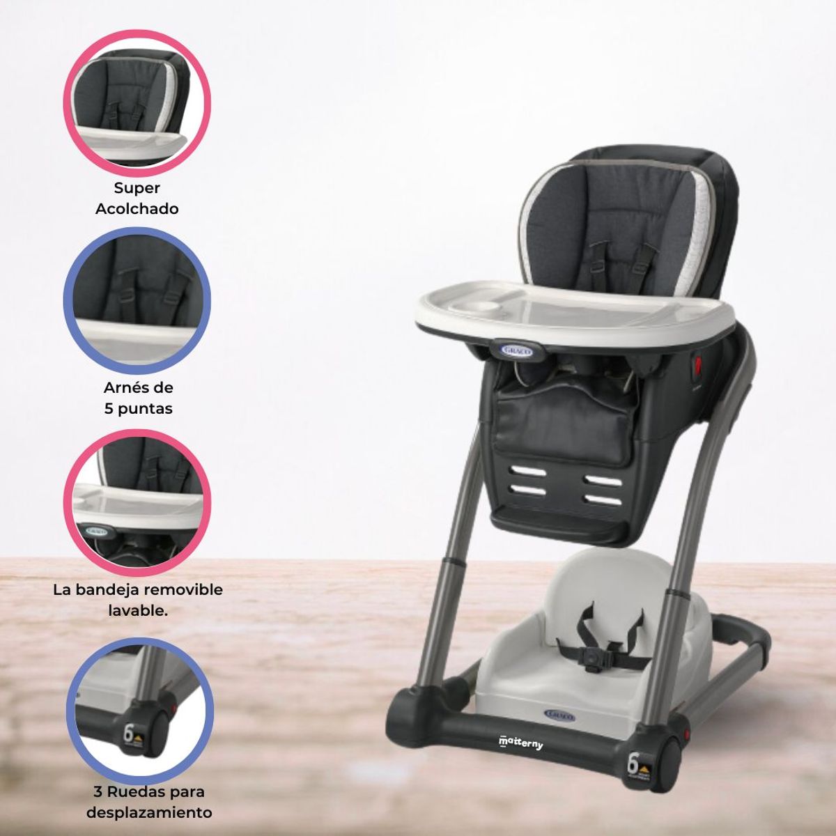 GRACO - Silla de Comer Graduable 6 en 1 «BLOSSOM REDMOND» Marengo