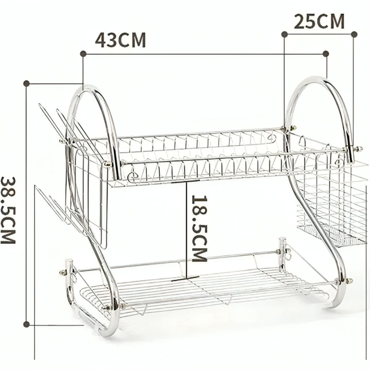 GENERICO - Rack Escurridor 2 Niveles para Vasos y Cubiertos Moderno Plateado