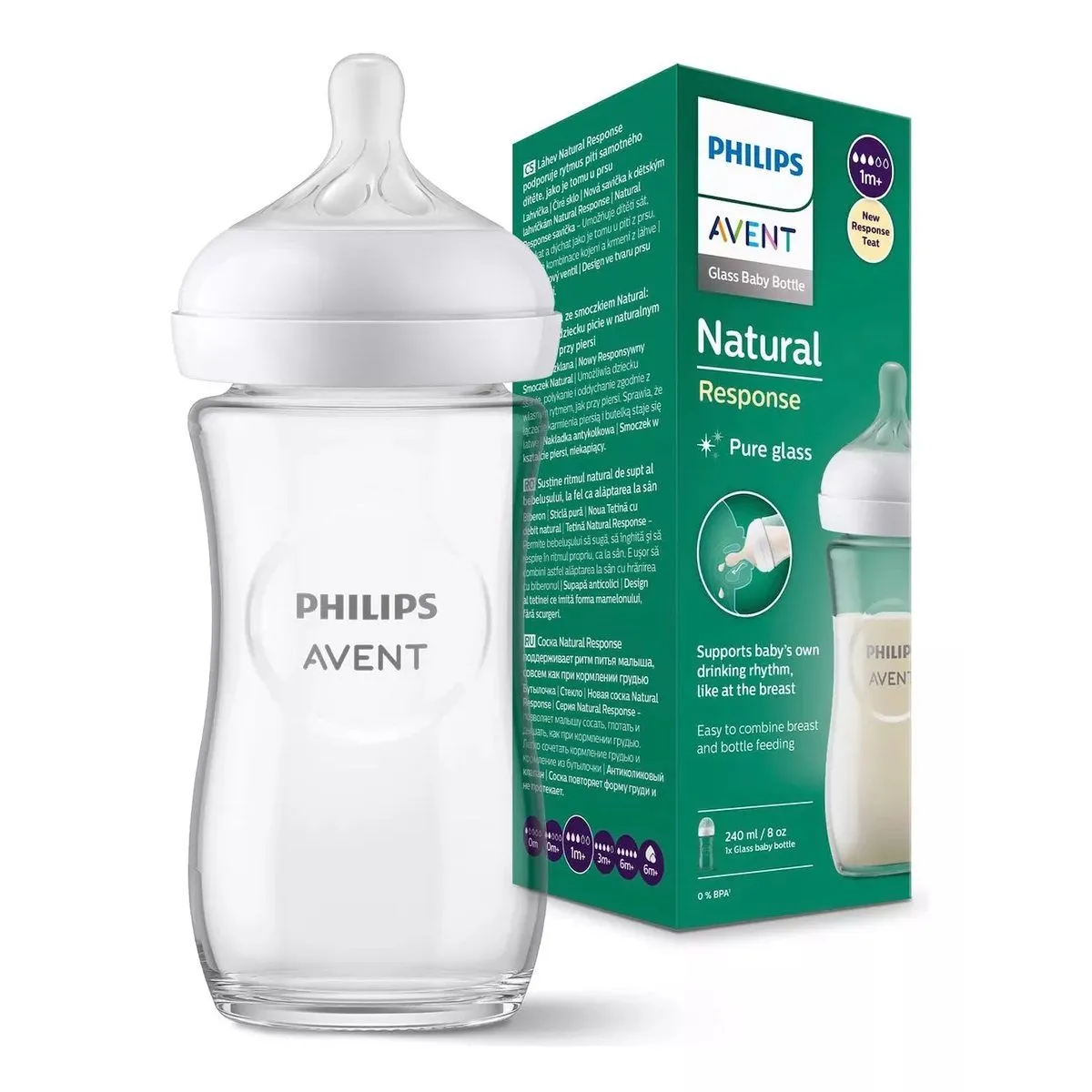 PHILIPS - Biberon De Vidrio Avent Natural 3.0 De 240 Ml Con Tetina 1m+