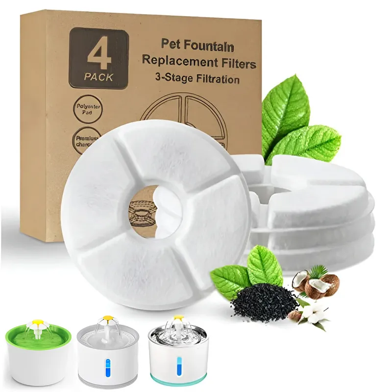 GENERICO - Set de 4 Filtros para bebedero de mascotas circular