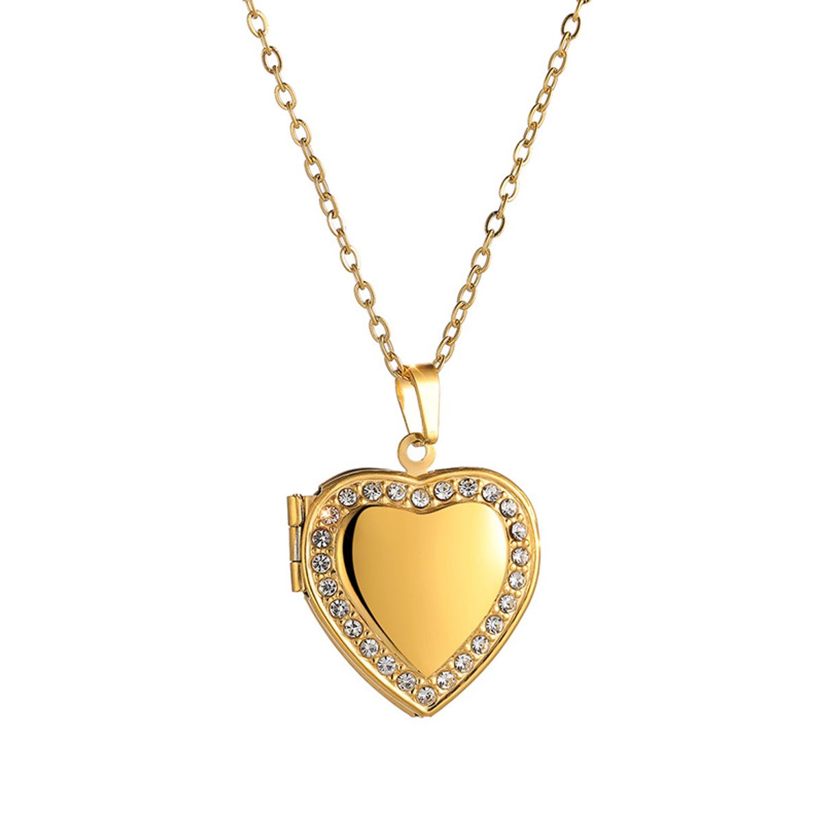 GENERICO - Collar relicario corazón brillante enchapado en oro 18k para mujer