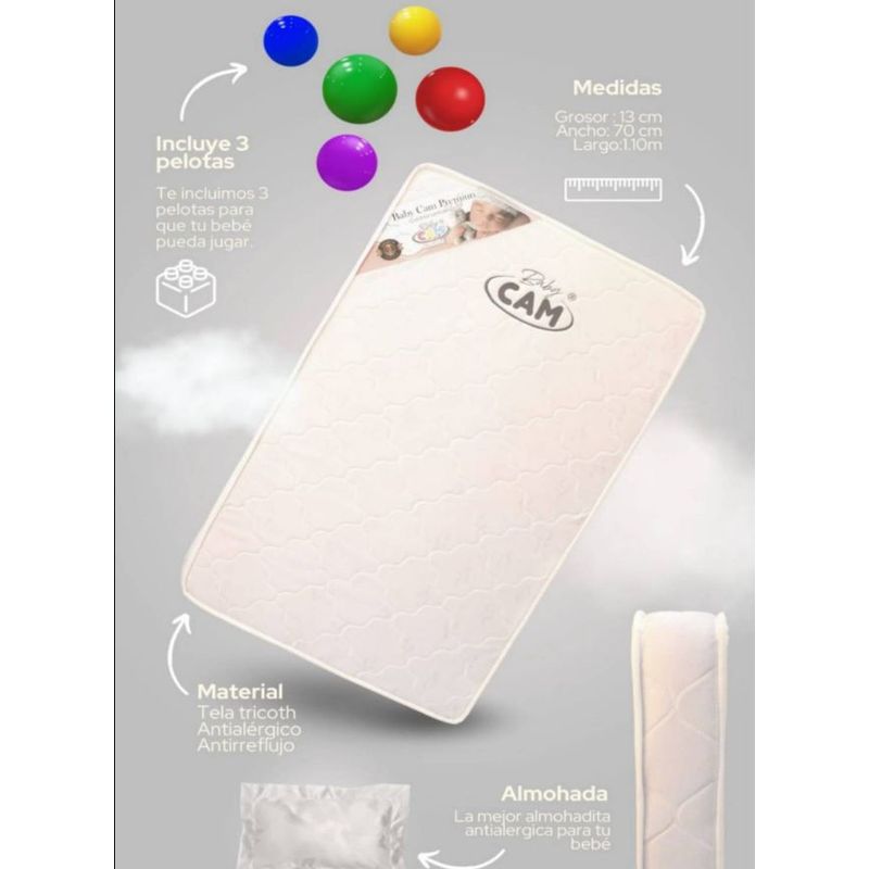 CAM - Colchon para Cuna Largo 1.10cm x13 grosor x 70 ancho